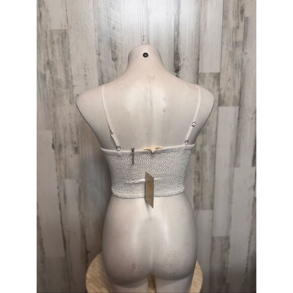 Rebellion White Lace Smocked Crop Top | Boho Spaghetti Strap Bralette Style – Si - Picture 6 of 7